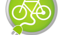 Art Verkehrszeichen, Fahrrad in grünem Kreis mit Kabel und Stecker 