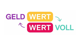Logo mit Schriftzug Geldwert, Wertvoll in bunten Farben