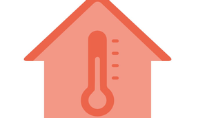 Logo von Wohnschirm Energie; Haus mit Thermometer  