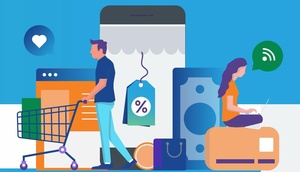 Grafische Darstellung von Konsum (Einkaufen, Online-Shopping, etc.)