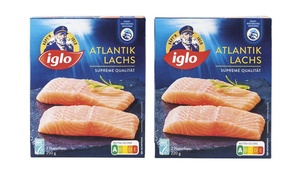 Alte und neue Iglo-Verpackung (mit geschrumpften Inhalt) nebeneinander