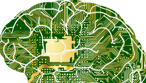Schema eines Gehirns mit Computer-Schaltkreisen 