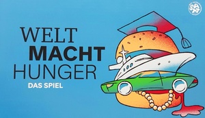 Spiele Cover, Zeichnung von Dr. Burger gefüllt mit Yacht, Sportauto und Perlenkette