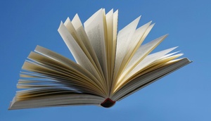 durch die Luft fliegendes Buch
