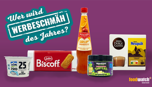 Abbildung der nominierten Lebensmittelprodukte zum "Werbeschmäh 2025"