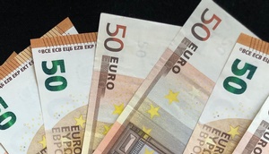 50-Euro-Scheine liegen aufgefächert auf einer Unterlage
