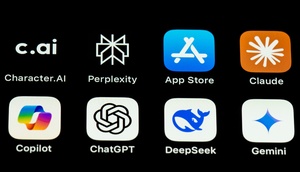 Smartphone-Display mit KI Sprachmodellen-Apps 