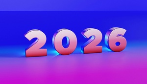 Schriftzug "2026" in den Farben blau, violett und rosa 