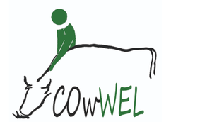Logo Projekt, Abbildung einer Kuh, eine Person steht hinter ihr