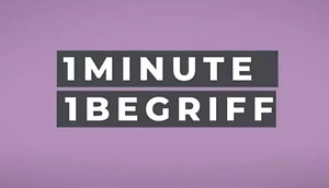 Weißer Schriftzug "1 Minute 1 Begriff" auf lila Untergrund
