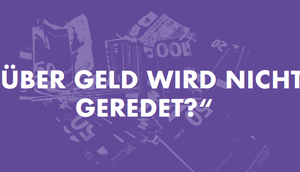 Spruch auf einer Postkarte "Über Geld spricht man nicht?"