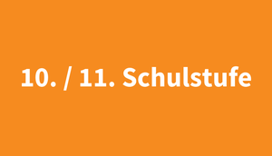 Schriftzug "10./11. Schulstufe" auf orangem Untergrund