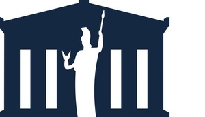Logo Parlament, stilisiertes Gebäude mit Pallas Athene, Ausschnitt der Website  