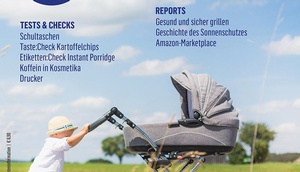 Cover der August-Ausgabe der Zeitschrift "Konsument" (Kind schiebt Kinderwagen)