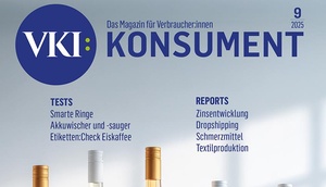 Cover der September-Ausgabe der Zeitschrift KONSUMENT (Flaschen mit alkoholfreiem Wein)