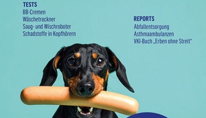 Cover der November-Ausgabe der Zeitschrift KONSUMENT (Dackel mit Frankfurter)