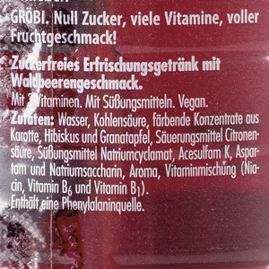Zutaten Etikett Getränkeflasche Gröbi Waldbeere, © A. Konstantinoudi/VKI