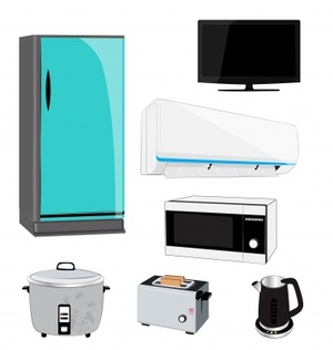 Ein Kühlschrank, ein Fernseher, eine Mikrowelle, ein Toaster, ein Wasserkocher und ein Topf auf einem Bild, © Image courtesy of kkojang at FreeDigitalPhotos.net