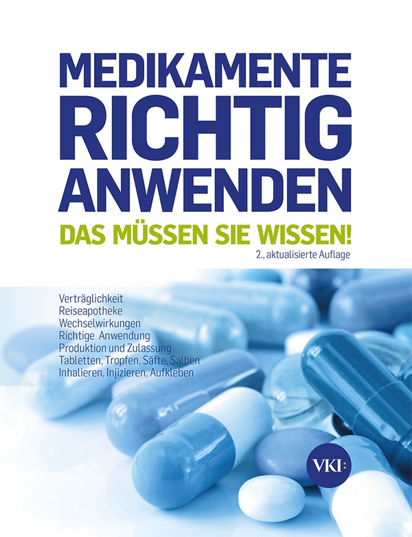 Cover des Ratgebers "Medikamente richtig anwenden" (diverse Tabletten), © Verein für Konsumenteninformation (VKI)