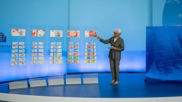 EZB-Präsidentin Christine Lagarde präsentiert Designentwürfe für Euro-Banknoten, &copy; EZB/Dirk Claus