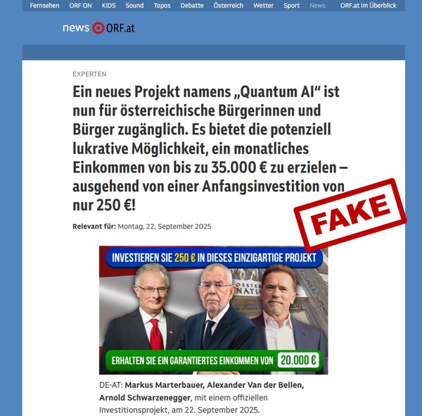 Screenshot der Betrugs-Website mit Fake-Investitionsprojekt, © Bundesministerium für Finanzen
