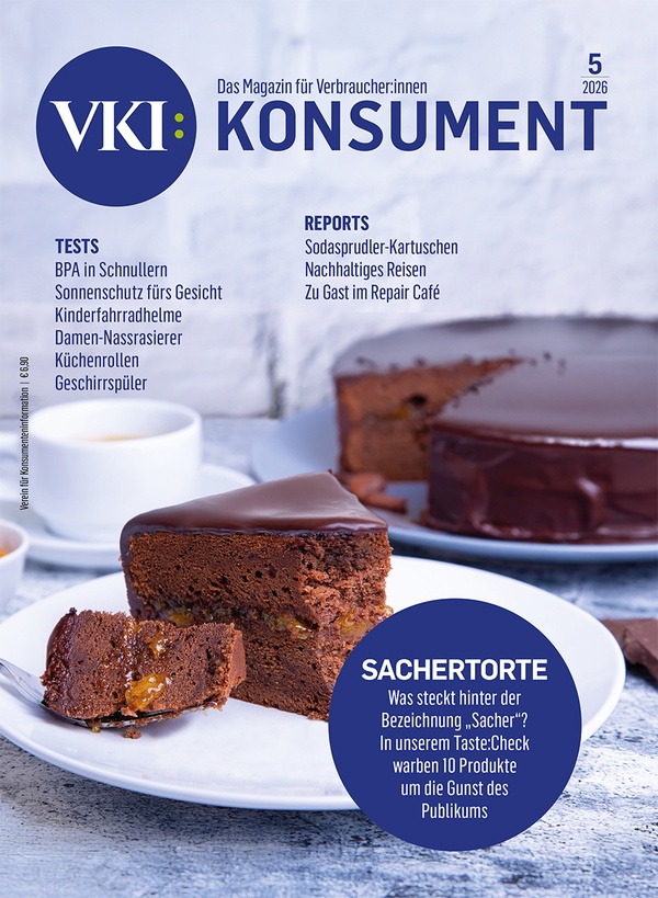 Cover der Mai-Ausgabe der Zeitschrift "Konsument" (Sachertorte), &copy; Verein für Konsumenteninformation (VKI)