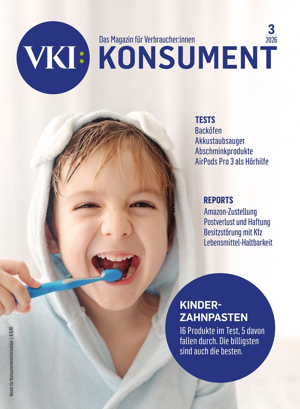 Cover der KONSUMENT-Ausgabe für März (Kind beim Zähne putzen), &copy; Verein für Konsumenteninformation (VKI)