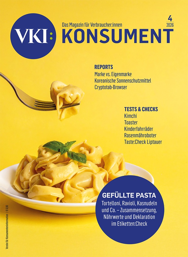 Cover der KONSUMENT-Ausgabe für April (Tortellini), &copy; Verein für Konsumenteninformation (VKI)