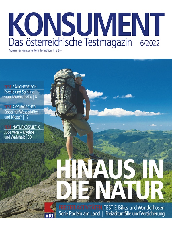 Cover Konsument, Wanderer mit Rucksack, Bergpanorama, © VKI Cover Konsument, Wanderer mit Rucksack, Bergpanorama, © VKI
