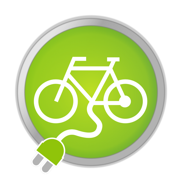 Art Verkehrszeichen, Fahrrad in grünem Kreis mit Kabel und Stecker , © Georg Hirmer auf Pixabay