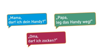 verschiedenfarbige Sprechblasen mit den Schriftzügen 