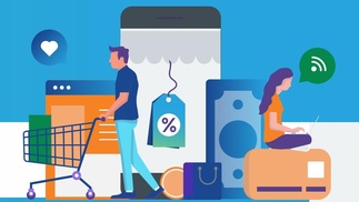 Grafische Darstellung von Konsum (Einkaufen, Online-Shopping, etc.)
