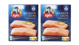 Alte und neue Iglo-Verpackung (mit geschrumpften Inhalt) nebeneinander