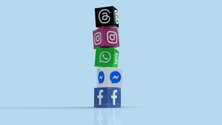 Logos von Threads, Instagram, WhatsApp, Facebook Messenger und Facebook