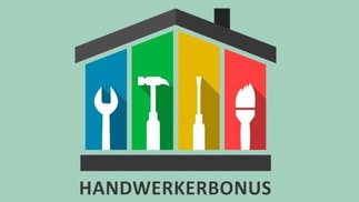 Logo, symbolisches Haus mit verschiedenen Werkzeugen 