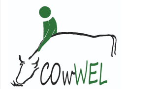 Logo Projekt, Abbildung einer Kuh, eine Person steht hinter ihr